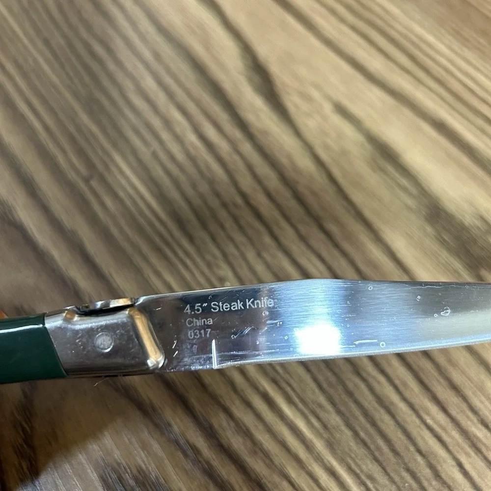 Wolfgang Puck Laguiole Steak Knife Set Stainless Steel Monogram WP Green Marbled